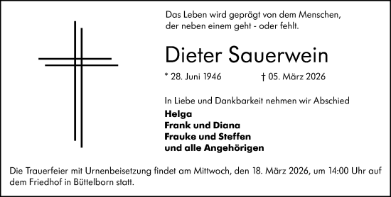 Traueranzeige von Dieter Sauerwein von Groß-Gerauer Echo