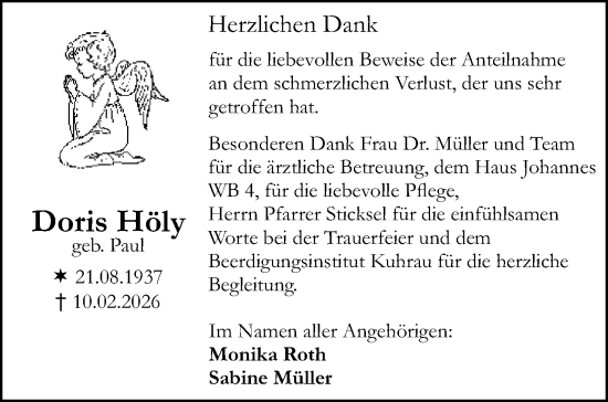 Traueranzeige von Doris Höly von Starkenburger Echo