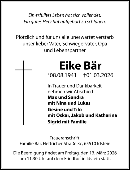 Traueranzeige von Eike Bär von Idsteiner Land/Untertaunus