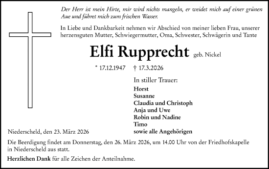 Traueranzeige von Elfi Rupprecht von Dill Block