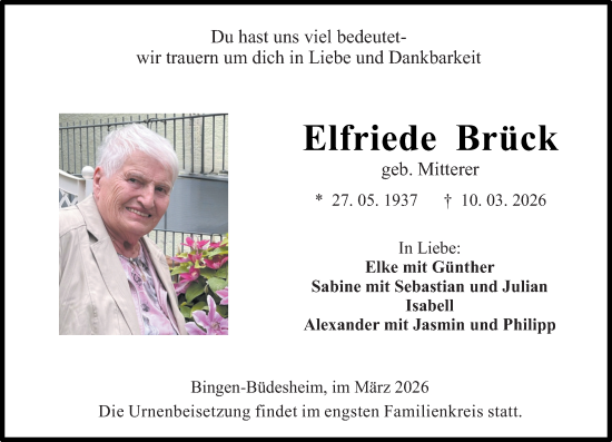 Traueranzeige von Elfriede Brück von Binger-/Ingelheimer Wochenblatt