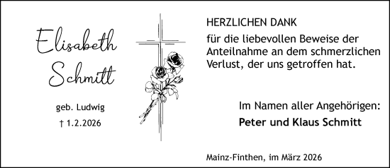 Traueranzeige von Elisabeth Schmitt von Allgemeine Zeitung Mainz