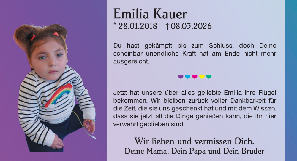  Traueranzeige für Emilia Kauer vom 20.03.2026 aus Hochheimer Zeitung