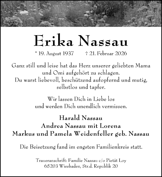Traueranzeige von Erika Nassau von Wiesbadener Kurier