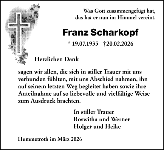 Traueranzeige von Franz Scharkopf von Odenwälder Echo