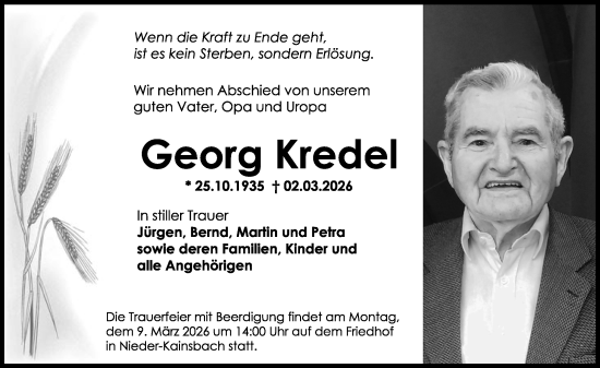 Traueranzeige von Georg Kredel von Odenwälder Echo