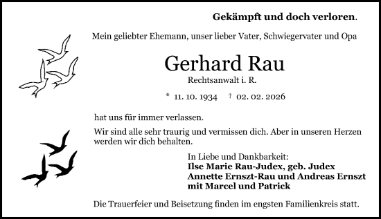 Traueranzeige von Gerhard Rau von Darmstädter Echo