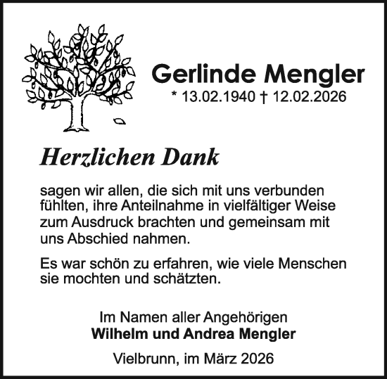 Traueranzeige von Gerlinde Mengler von Odenwälder Echo