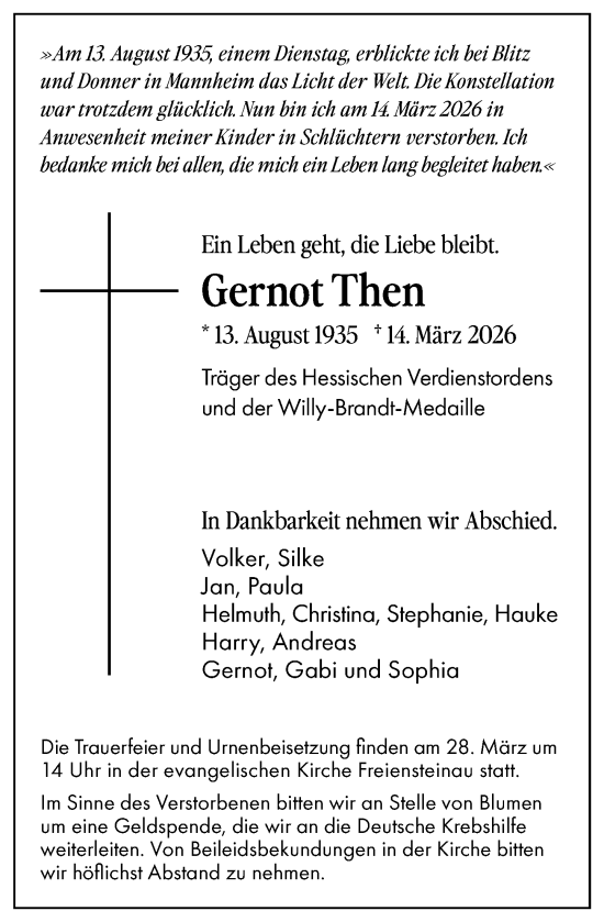 Traueranzeige von Gernot Then von Wiesbadener Kurier