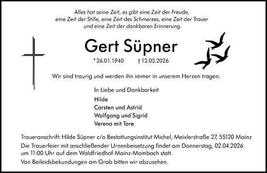 Traueranzeige von Gert Süpner von Wiesbadener Kurier