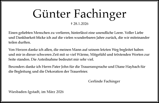 Traueranzeige von Günter Fachinger von Wiesbadener Kurier