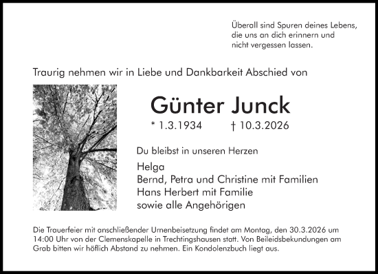 Traueranzeige von Günter Junck von Allgemeine Zeitung Rheinhessen-Nahe