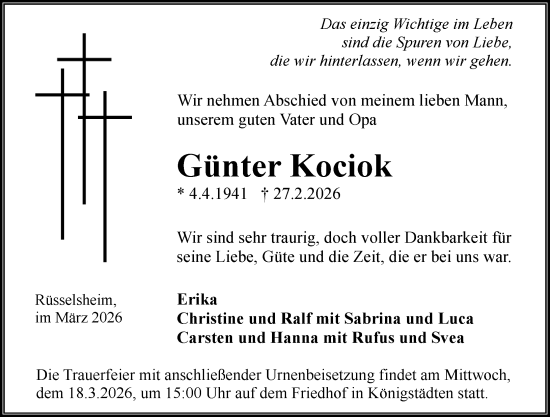 Traueranzeige von Günter Kociok von Rüsselsheimer Echo