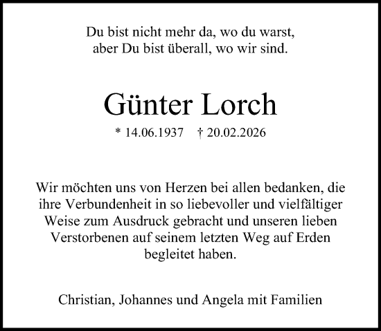 Traueranzeige von Günter Lorch von Allgemeine Zeitung Mainz