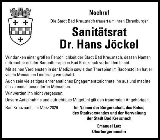 Traueranzeige von Hans Jöckel von Allgemeine Zeitung Rheinhessen-Nahe