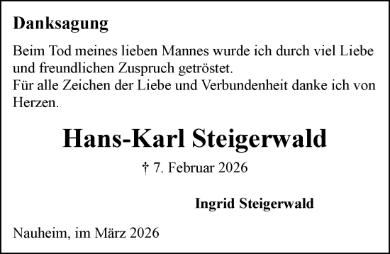 Traueranzeige von Hans-Karl Steigerwald von Rüsselsheimer Echo