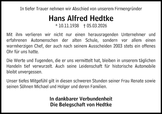Traueranzeige von Hans Alfred Hedtke von Darmstädter Echo