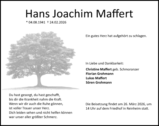Traueranzeige von Hans Joachim Maffert von Darmstädter Echo