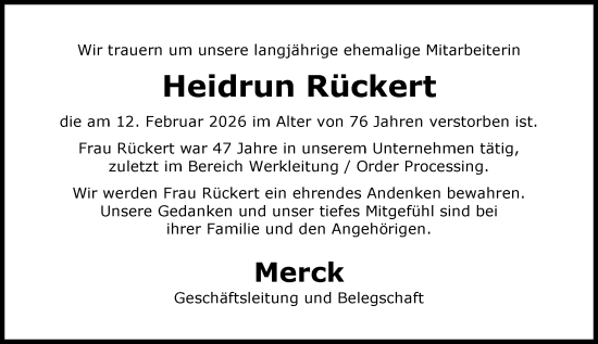 Traueranzeige von Heidrun Rückert von Darmstädter Echo