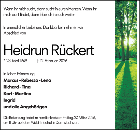 Traueranzeige von Heidrun Rückert von Darmstädter Echo
