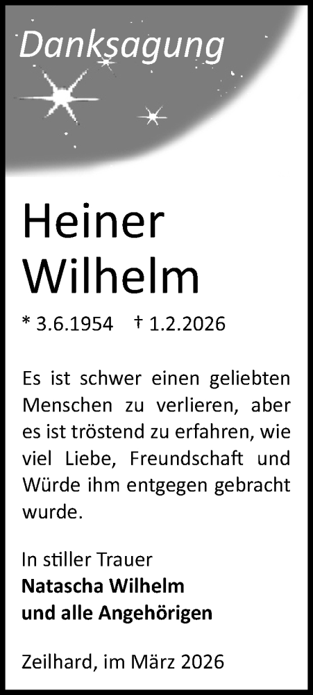 Traueranzeige von Heiner Wilhelm von Darmstädter Echo