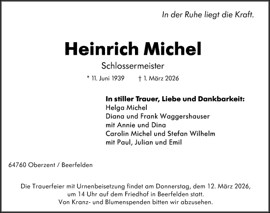 Traueranzeige von Heinrich Michel von Odenwälder Echo