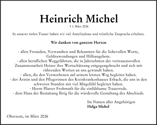 Traueranzeige von Heinrich Michel von Odenwälder Echo