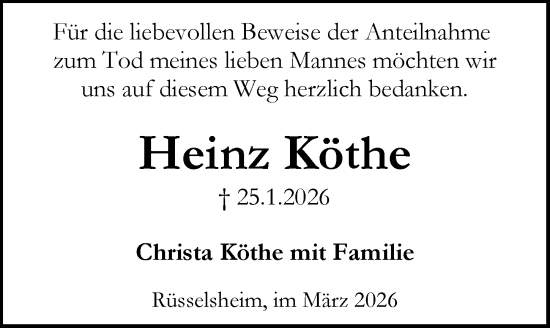 Traueranzeige von Heinz Köthe von Rüsselsheimer Echo
