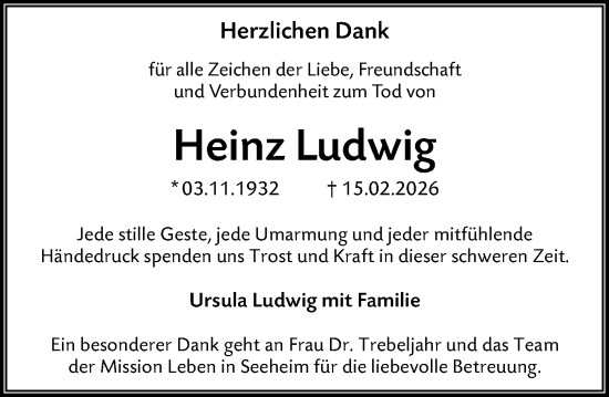 Traueranzeige von Heinz Ludwig von Darmstädter Echo