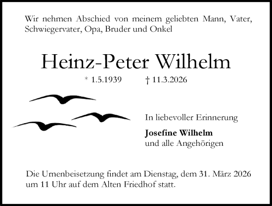 Traueranzeige von Heinz-Peter Wilhelm von Darmstädter Echo