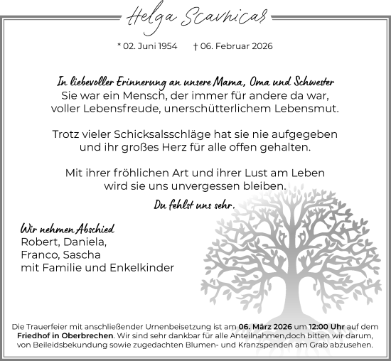 Traueranzeige von Helga Scavnicar von Nassauische Neue Presse