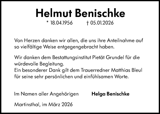 Traueranzeige von Helmut Benischke von Rheingau Kurier