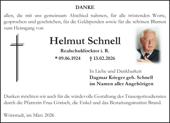 Traueranzeige von Helmut Schnell von Allgemeine Zeitung Alzey