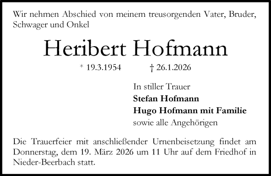 Traueranzeige von Heribert Hofmann von Darmstädter Echo