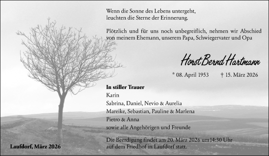 Traueranzeige von Horst Bernd Hartmann von Wetzlarer Neue Zeitung