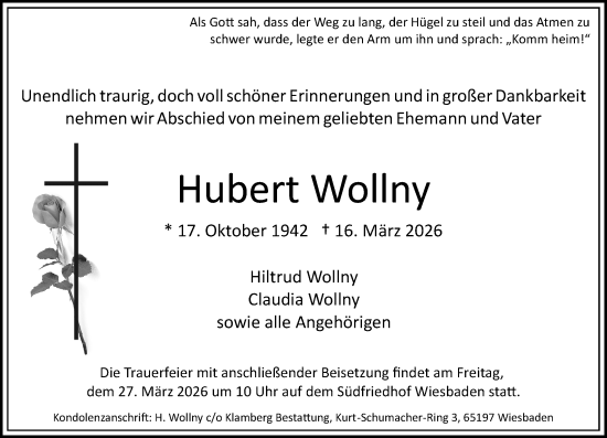 Traueranzeige von Hubert Wollny von Wiesbadener Kurier