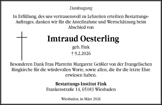 Traueranzeige von Imtraud Oesterling von Wiesbadener Kurier