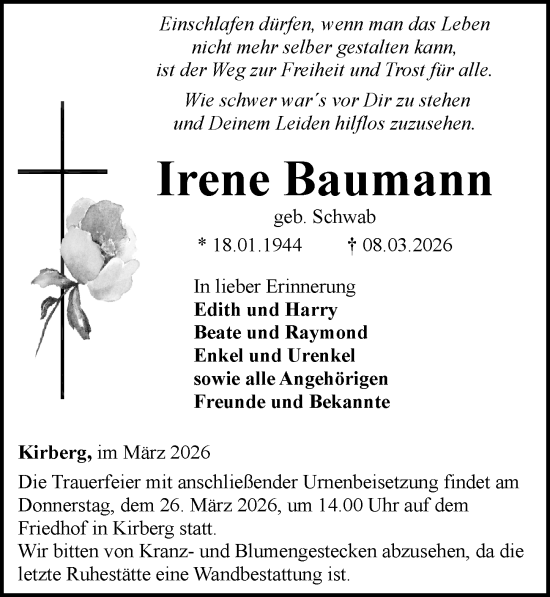 Traueranzeige von Irene Baumann von Camberger Anzeiger