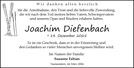 Traueranzeige von Joachim Diefenbach von Wiesbadener Kurier