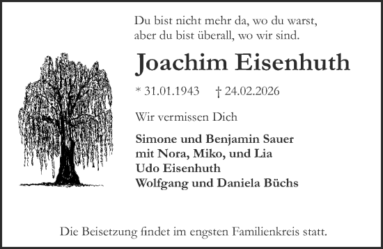 Traueranzeige von Joachim Eisenhuth von Groß-Gerauer Echo
