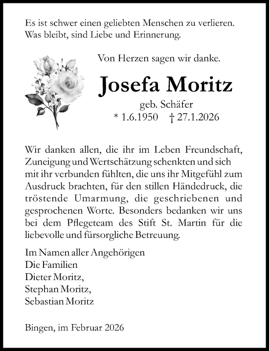 Traueranzeige von Josefa Moritz von Binger-/Ingelheimer Wochenblatt
