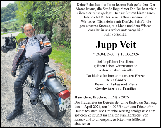 Traueranzeige von Jupp Veit von Camberger Anzeiger
