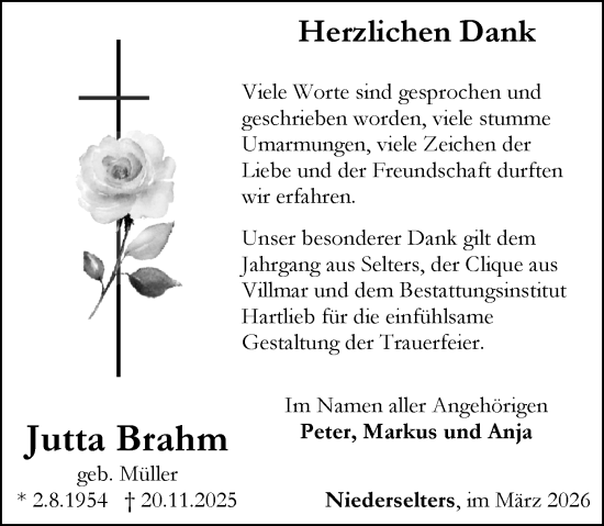 Traueranzeige von Jutta Brahm von Camberger Anzeiger