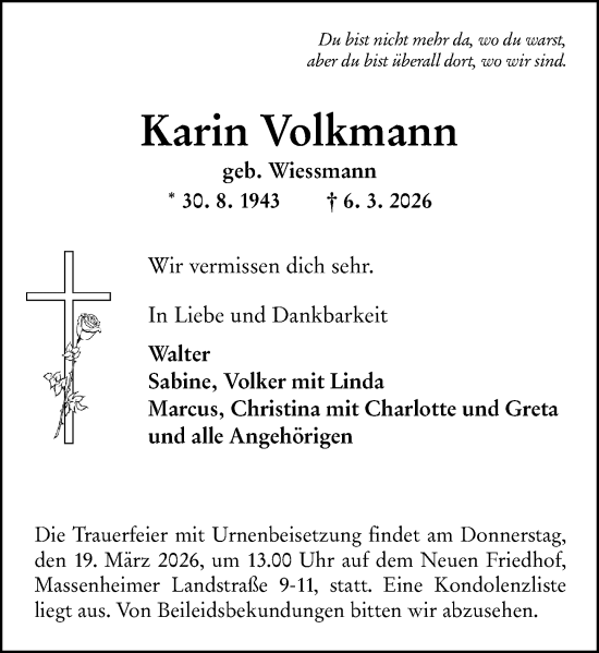 Traueranzeige von Karin Volkmann von Hochheimer Zeitung