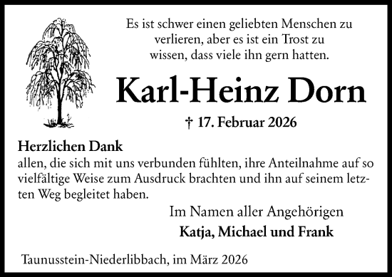 Traueranzeige von Karl-Heinz Dorn von Rheingau-Taunus-Kreis Wochenblatt