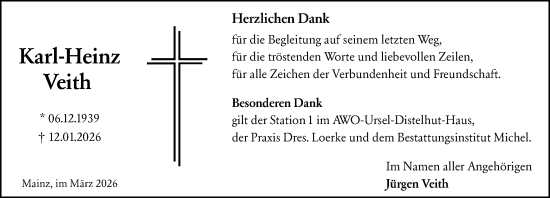 Traueranzeige von Karl-Heinz Veith von Allgemeine Zeitung Mainz