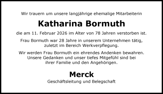 Traueranzeige von Katharina Bormuth von Darmstädter Echo