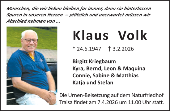 Traueranzeige von Klaus Volk von Darmstädter Echo