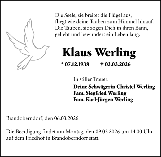 Traueranzeige von Klaus Werling von Wetzlarer Neue Zeitung