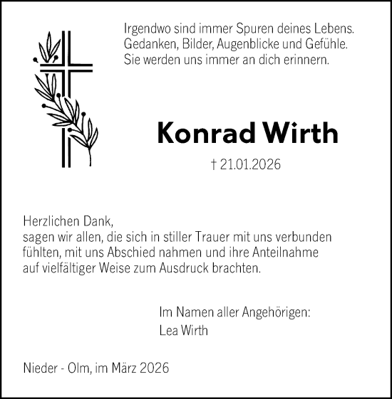 Traueranzeige von Konrad Wirth von Allgemeine Zeitung Mainz